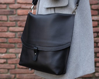 Black Leather Hobo Bag, Crossbody Black Leather Bag, Messenger bag