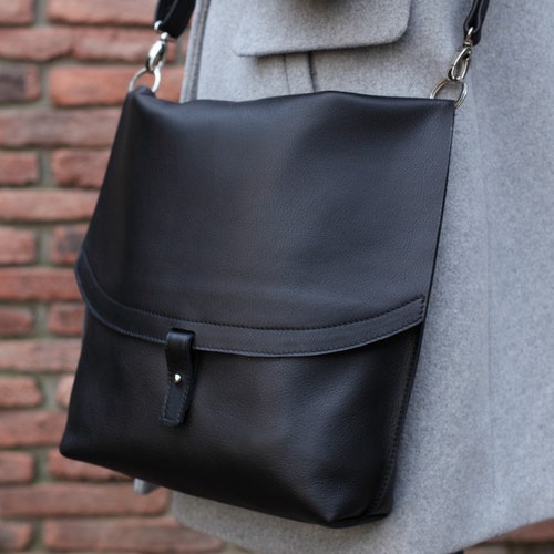 Black Leather Bag Crossbody Hobo Bag Messenger Bag Etsy