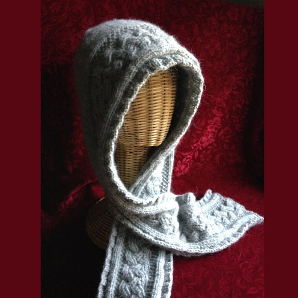 PDF Knitting Pattern:  Deirdre -  Hooded Scarf with Celtic Cables