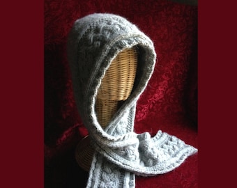 PDF Knitting Pattern:  Deirdre -  Hooded Scarf with Celtic Cables