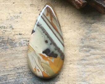 Owyhee Jasper Cabochon - Teardrop/Pear - Earthtones - Chocolate brown, Ecru and Butterscotch - Landscape - 56mm