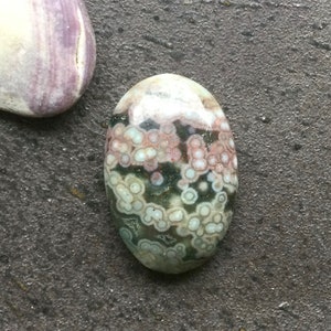 Ocean Jasper Cabochon - Oval - Orbicular - Druzy - Green, Maroon, White and hints of Pink, Blue and Lavender - 24mm