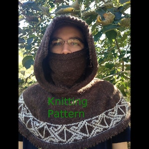 PDF Knitting Pattern - Duncan&#39;s Hood - Hooded Yoke with an inner Cowl and a Celtic Border