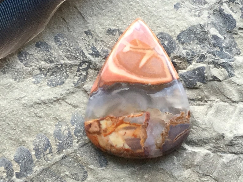Yellow Teardrop Transparent 28.58mm Morrisonite Jasper Cabochon Pear Orange Pink Brecciated