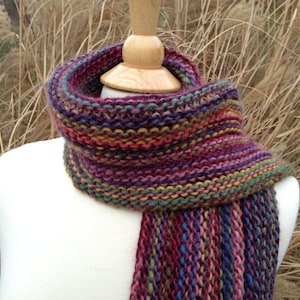 Esmeralda - Hand knit Scarf - Wool Blend - Red, Blue, Yellow, Green, Purple, Lavender, Pink - Fringed