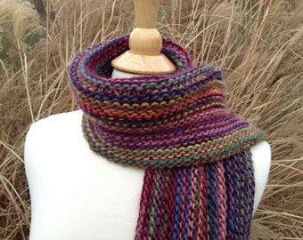 Esmeralda - Hand knit Scarf - Wool Blend - Red, Blue, Yellow, Green, Purple, Lavender, Pink - Fringed