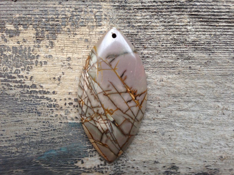 Freeform and pale Yellow spots Picasso Jasper Pendant Bead Mauve with Brown Crackle
