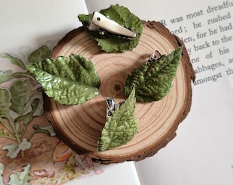 Hand made light green leaf hair clips