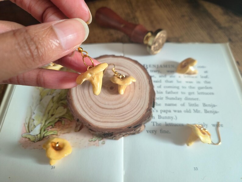 Handmade Small Chanterelle Mushroom Ceramic Clay Earrings Cottage Core handmade-small-chanterelle-mushroom-ceramic-clay-earrings-cottage-core