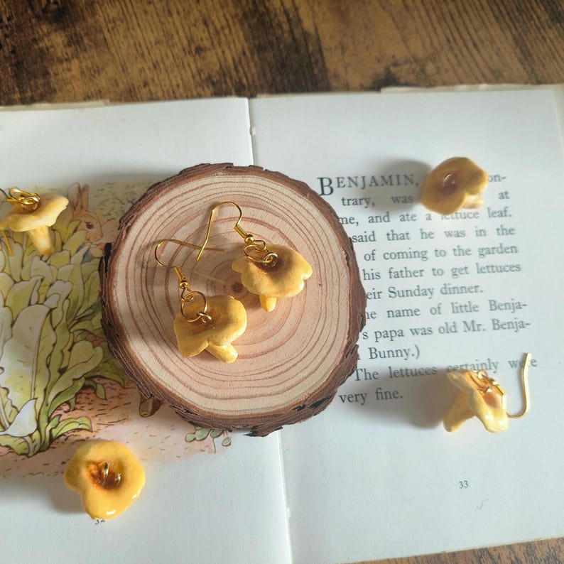 Handmade Small Chanterelle Mushroom Ceramic Clay Earrings Cottage Core handmade-small-chanterelle-mushroom-ceramic-clay-earrings-cottage-core