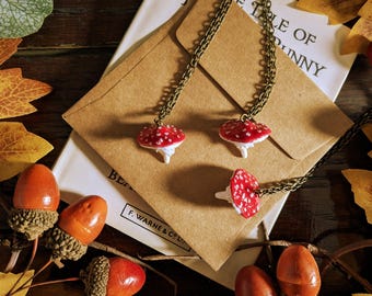 Handmade Mini Mushroom Polymer Charm Cottage Core Whimsigoth style Necklace