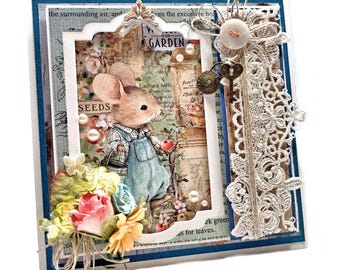 Garden Greetings Handmade Gardening Mouse Card Folio with Tea, Honey Crystals, Seed Packet