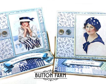 Handmade Beach Theme Greeting Cards with Easel & Gift Pocket - Set of 2