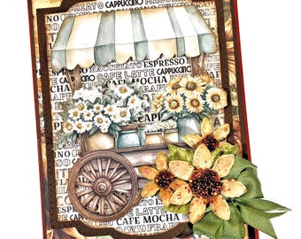 Handmade Fall Flower Cart Greeting Card with Hidden Panel Pop Up