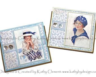 Set of TWO Beach Themed Easel Cards with Gift Card Pocket