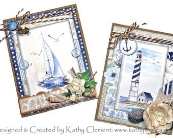 Set of TWO Beach Themed Pop Up Greeting Cards with Pockets