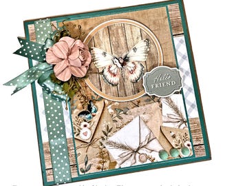 Soft and Sweet Butterfly Greeting Card with Tea and Honey Crystals