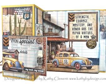 Vintage Car Lover's Masculine Dimensional Greeting Card with Gift Card Pocket