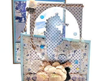 Beach Themed Zig Zag Greeting Card Folio with Gift Card Pocket