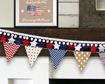 INSTANT DOWNLOAD 4th of July Pennant Flag Banner Vintage Americana Independence Memorial Labor Day Triangle Bunting - PAT