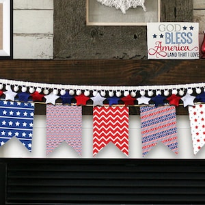 INSTANT DOWNLOAD 4th of July Pennant Flag Banner Patriotic Stars and Stripes Memorial Labor Day Rectangle Bunting - PAT