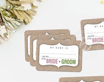 Name Tags Shabby Chic Burlap Printable Event Wedding Engagement Party Rehearsal Bridal Shower Bachelorette Guest INSTANT DOWNLOAD