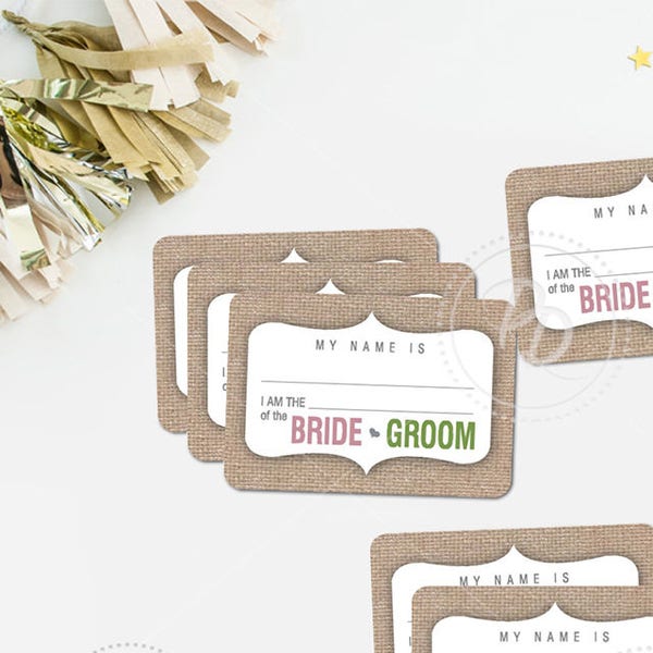 Name Tags Shabby Chic Burlap Printable Event Wedding Engagement Party Rehearsal Bridal Shower Bachelorette Guest INSTANT DOWNLOAD