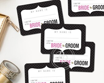 Name Tags Black and White Pin Dot Printable Event Wedding Engagement Party Rehearsal Bridal Shower Bachelorette Guest