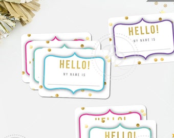 Name Tags Multi Colored Gold Dot Printable Party Event Birthday Wedding Engagement Rehearsal Bridal Baby Shower Bachelorette Guest - GEN