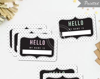 Name Tags Retro Vintage Green Pink Printable Party Event Birthday Wedding Engagement Rehearsal Bridal Baby Shower Bachelorette Guest - GEN