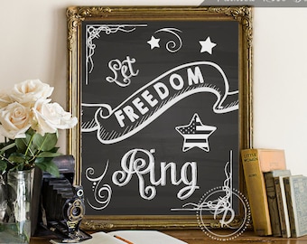 Art Print - Let Freedom Ring Patriotic American Flag 4th of July Memorial Labor Day Printable 8 x 10 - PAT