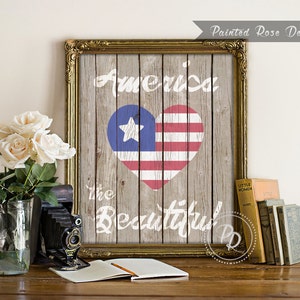 INSTANT DOWNLOAD Art Print America the Beautiful Patriotic American Flag 4th of July Memorial Labor Day Printable 8 x 10 PAT image 1