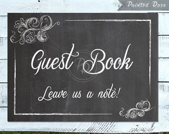 Guest Book Sign Wedding Reception Chalkboard Rustic Script Shabby Chic Digital Printable - RCS