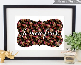 Art Print -  Je'men Fous French Skull Floral Funny Sarcastic Digital Printable Home Décor Wall Frame Art Gift 8 x 10