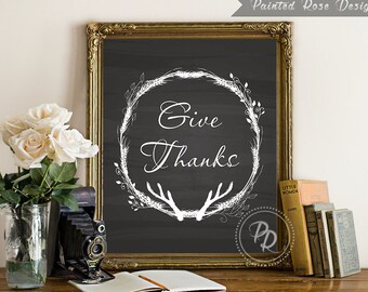 Art Print - Give Thanks Thanksgiving Fall Autumn Chalkboard Digital Printable Home Décor Wall Frame Art 8 x 10 - ILF
