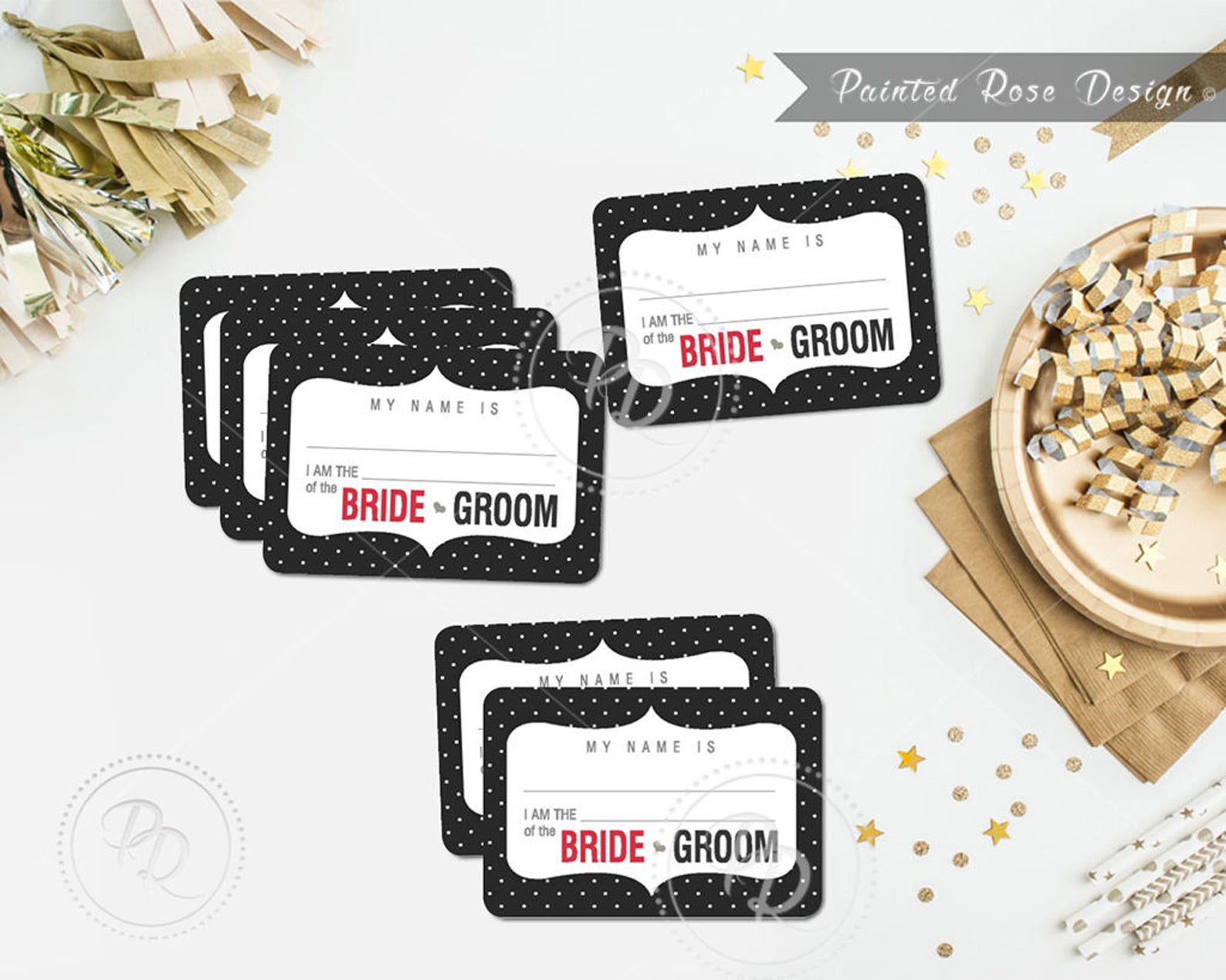 Name Tags Vintage Classic Printable Event Wedding Engagement Party Rehearsal Bridal Shower ...