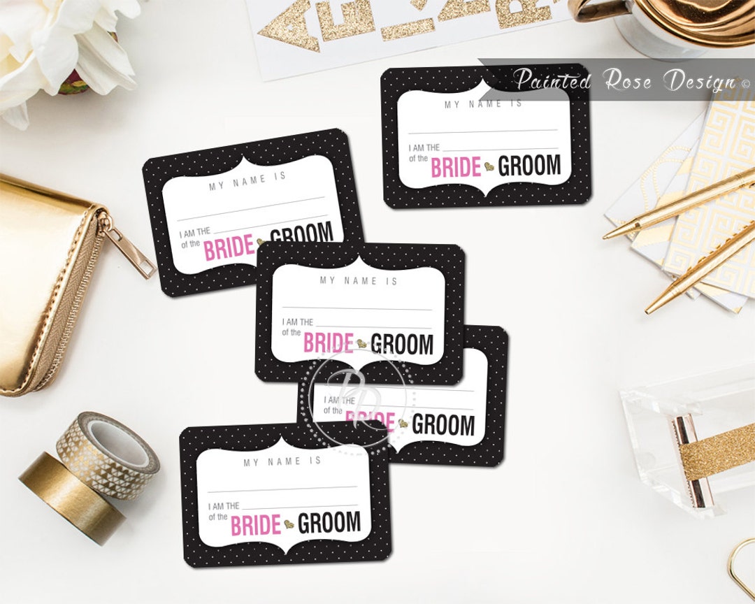 Name Tags Black and White Pin Dot Printable Event Wedding Engagement