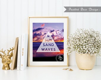 Art Print - Sun Sand Waves Summer Beach Digital Printable Home Décor Wall Frame Art Gift 8 x 10