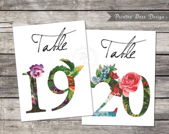 Floral Garden Vintage Table Numbers Digital Printable