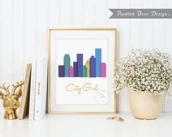 Art Print City Girl Digital Printable Home Décor Wall Frame Art Gift 8 x 10