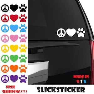 Adesivo PEACE LOVE PAW / Amante degli animali / Animale domestico / Gatto / Cane / Adotta / Pace / Amore / Animali domestici hippie /
