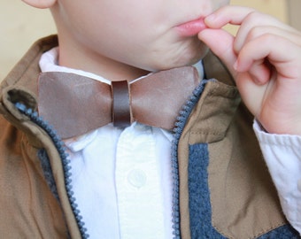 Bow ties for boys. Boys bowties. Bow ties for Toddlers. Brown Leather Bow Tie. Personalized gift. Ring Bearer bow tie.  Baby shower gift