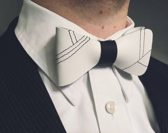 Men's white Leather bow tie Bow ties for Men . Rustic bow tie Fathers Day gift Groomsmen gift ideas