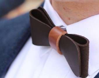 Men's brown Leather bow tie. Bow ties for Men. Rustic bow tie Fathers Day gift Groomsmen gift ideas