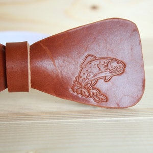 Men&#39;s Brown Leather bow tie Bow ties for Men Outdoorsman Gift. Rustic Rainbow Trout Bow tie. Outdoorsy Fathers Day gift Groomsmen gift ideas
