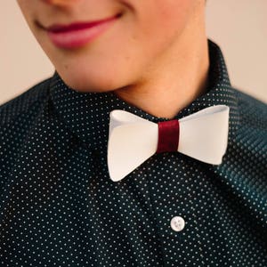 Men&#39;s white Leather bow tie. Bow ties for Men . Rustic bow tie Fathers Day gift Groomsmen gift ideas