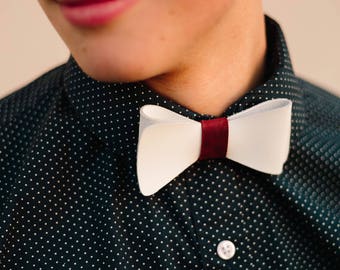 Men's white Leather bow tie. Bow ties for Men . Rustic bow tie Fathers Day gift Groomsmen gift ideas