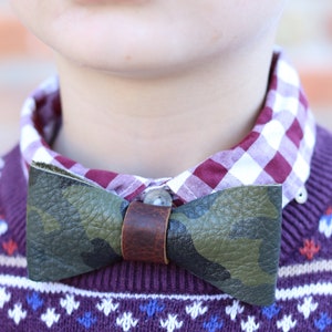 Camo bow ties for boys. Boys bowties. Bow ties for Toddlers. Camouflage leather bow Tie