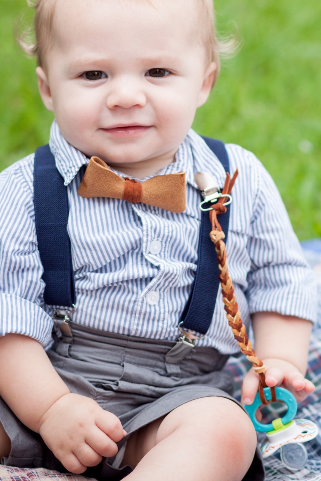 Tan Pacifier 2 Medium Brown and Tan Leather Pacifier Clips. Gender Neutral Pacifier ...