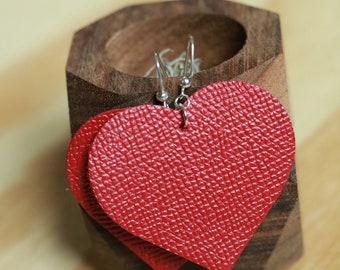 Valentine’s Day earrings. Heart earring. Leather tear drop dangle earrings. Leather and suede Jewelry under 20.